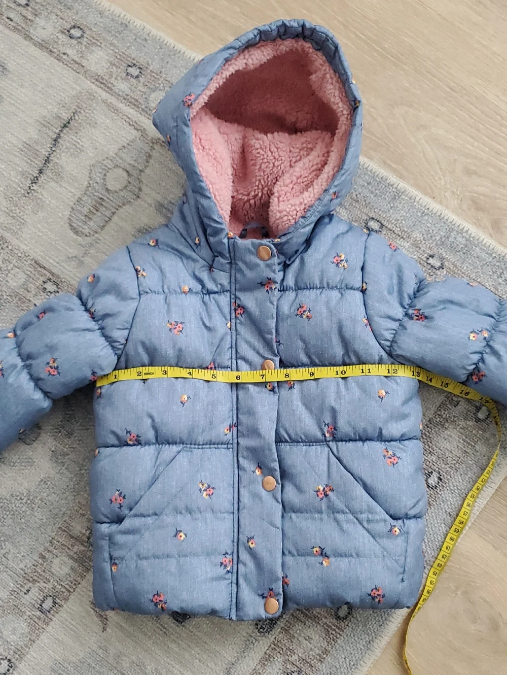 Oshkosh B'gosh Toddler Girls Blue Floral Hooded Winter Jacket Coat Sz2T